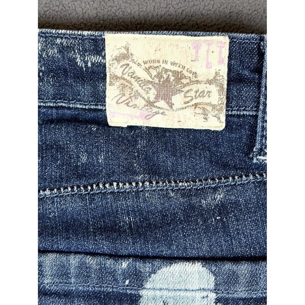 Vanilla Star Jeans Womens 3 Blue Denim Paint Splatter Skinny Leg Boho Streetwear